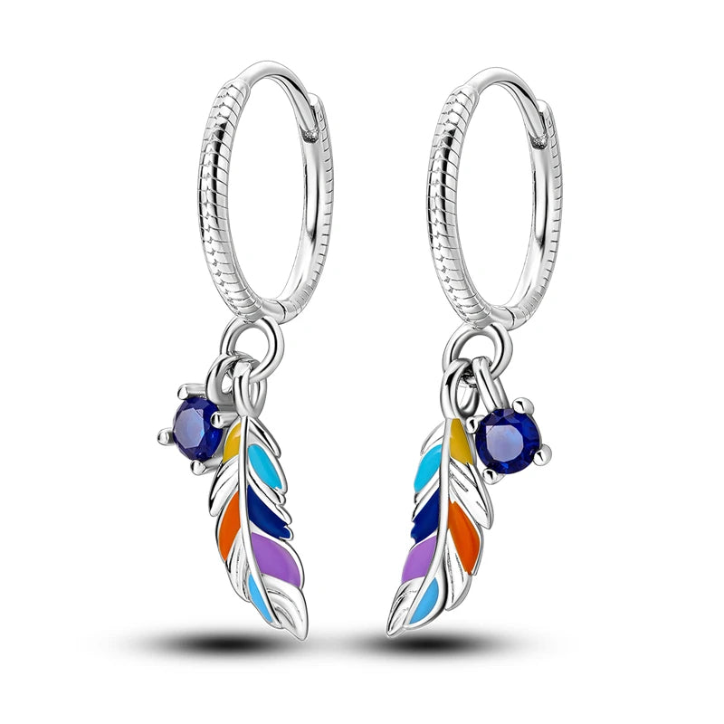 925 Sterling Silver Dreamcatcher Feather Ear Studs Hoop Earrings Jewellery Gift