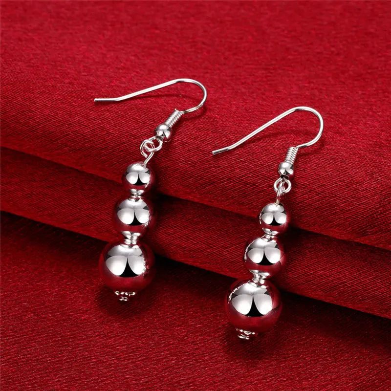 925 Sterling Silver 45mm Smooth Beads Earrings Women Fashion Wedding Gift
