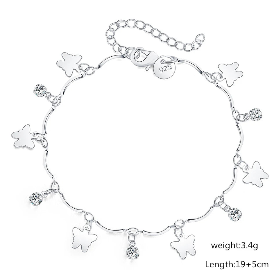 Zircon Butterfly Chain Bracelet 925 Sterling Silver Elegant Wedding Jewellery