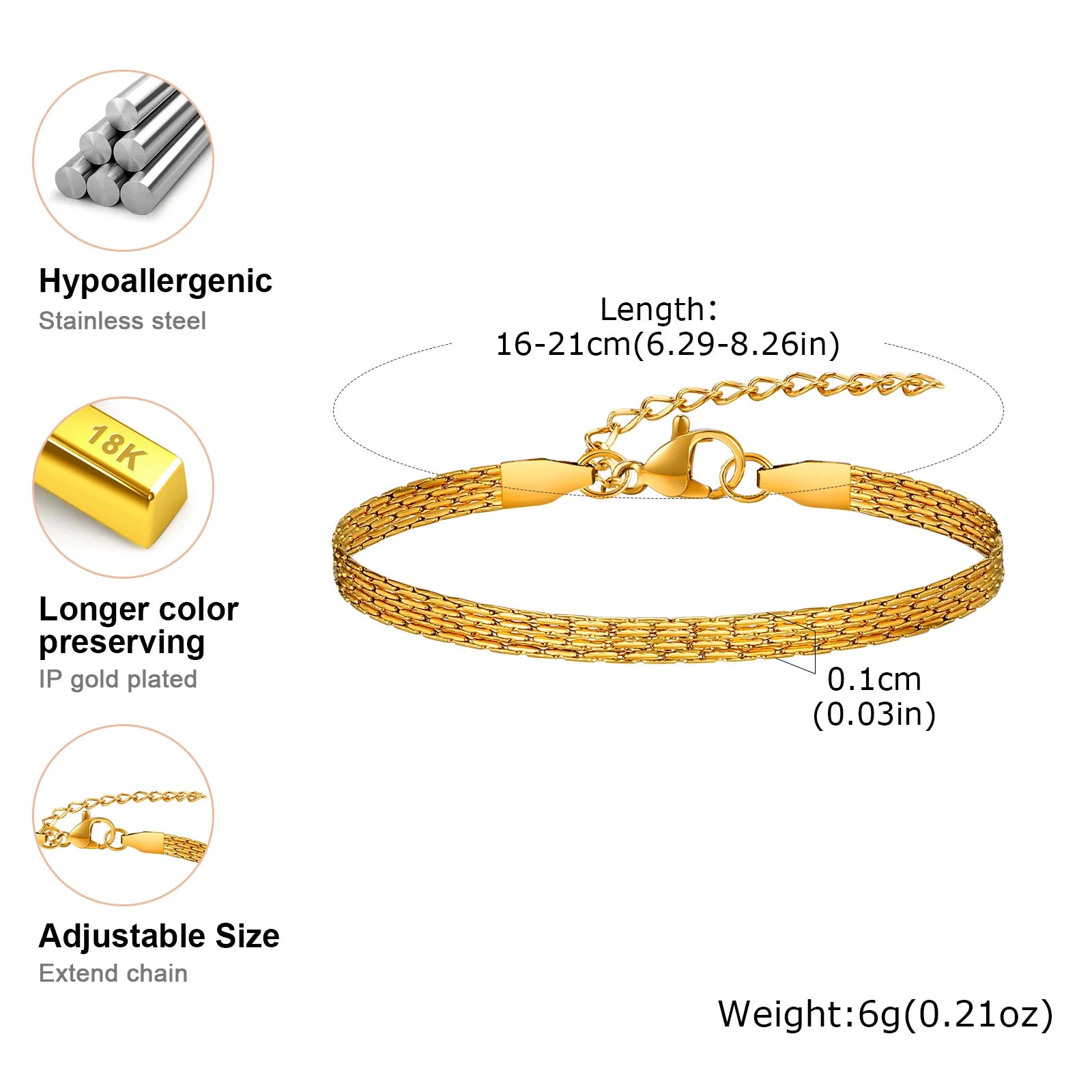 Stainless Steel Bracelet, New Style Thin Link Multilyer Chain Bracelet for Women, Lightweight Jewelry Daily Wear