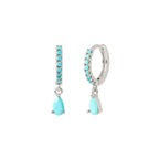 2PCS Stainless Steel Zirconia Small Hoop Earrings Water Drop Pendant