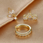 3PCS Stainless Steel Gold Colour Star Hoop Earrings 18K Gold Plated