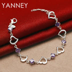 925 Sterling Silver 8-inch Purple Zircon Bracelet Women Luxury Jewellery Gift