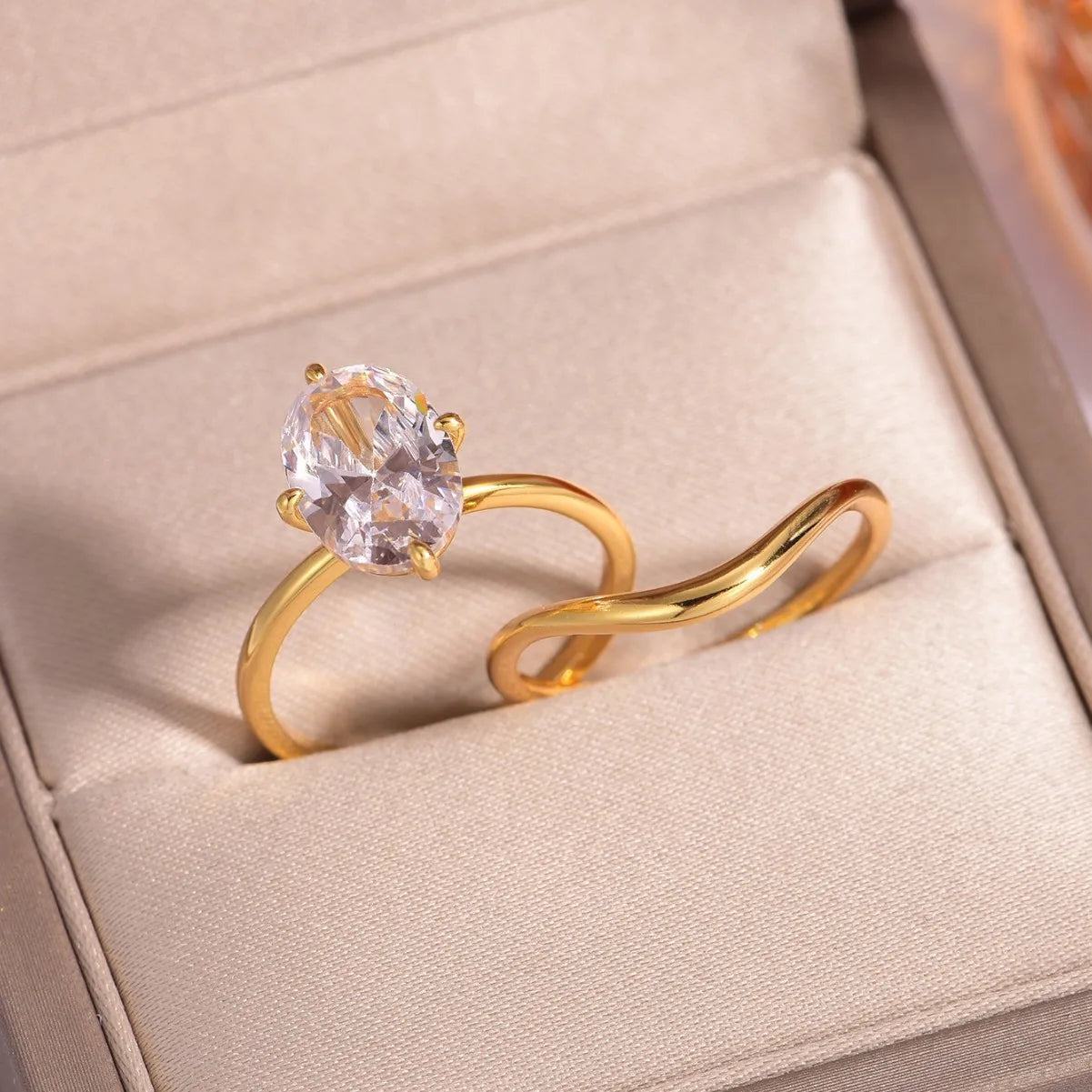 8x12mm Oval Moissanite Wedding Ring Set 18k Gold Plated 925 Sterling Silver Certified