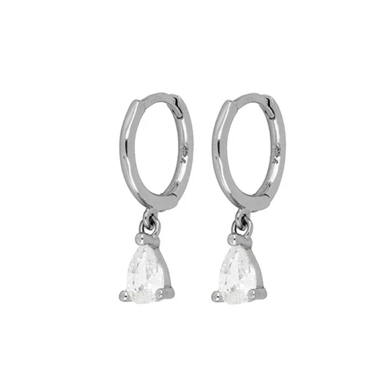 Fashion Stainless Steel Zirconia Chain Small Hoop Earrings Flower Pendant