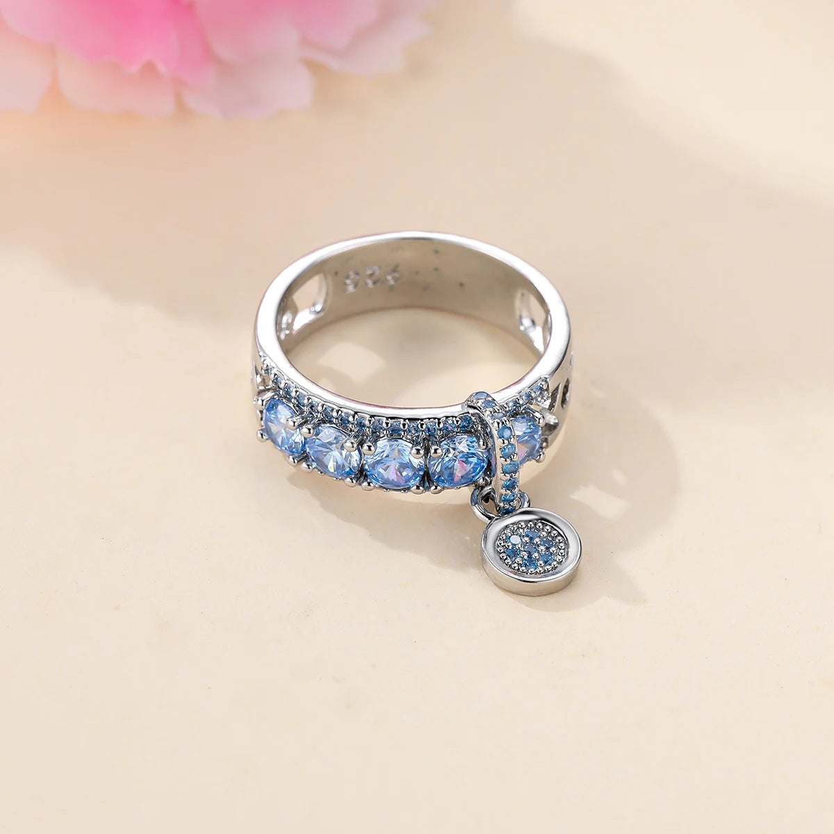Luxury Female Lake Blue Yellow Black Pink Red Stone Round Dangle Rings For Women Silver Color Green Zircon Wedding Bands Jewelry