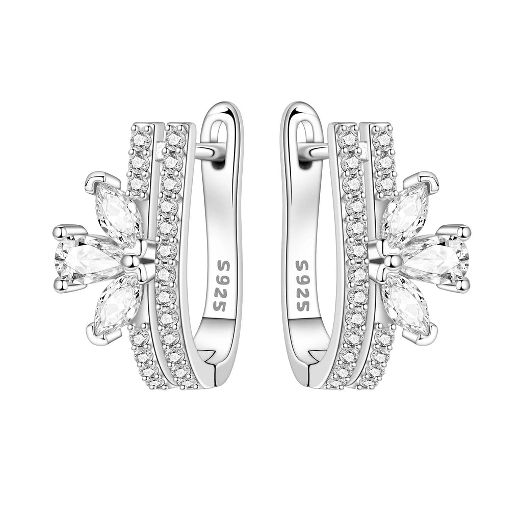 925 Sterling Silver Minimalist Blue Zircon Hoop Earrings Anniversary Gift