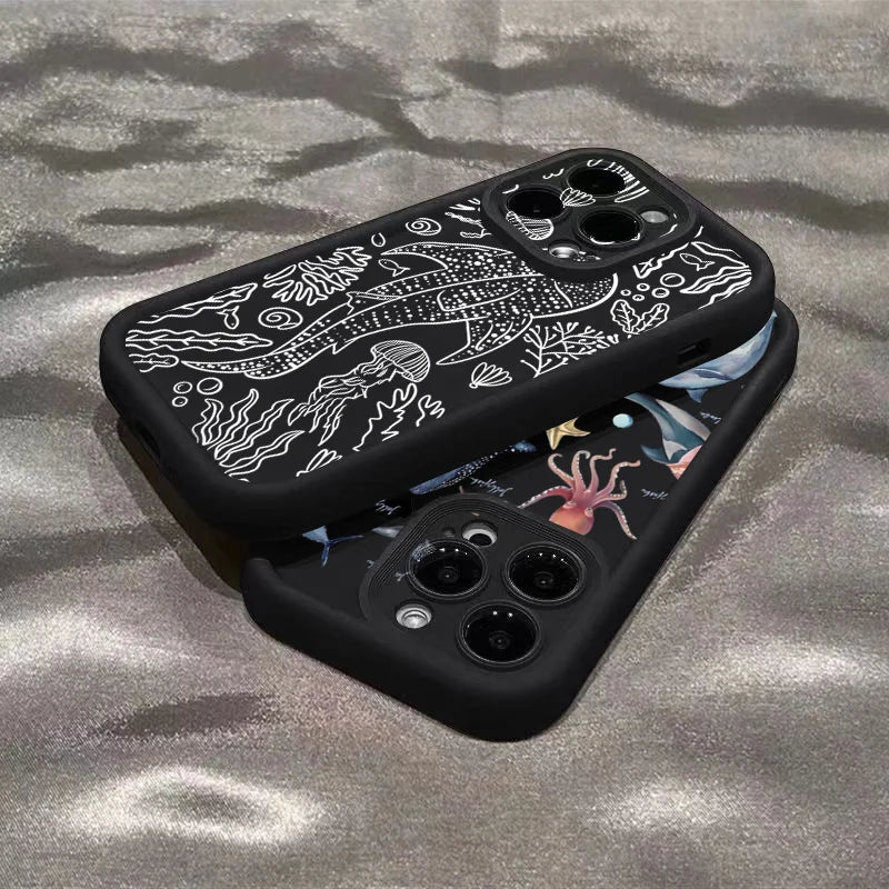 Whale Swimming Sea Case for iPhone 16 15 14 13 12 11 Pro Max Plus XR SE2
