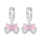 925 Sterling Silver Pink Sweet Bow Drop Earrings Trendy Anniversary Jewellery