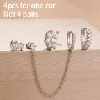 4PCS Star Moon Stainless Steel Zircon Stud Earrings 14K Gold Plated