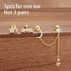 3PCS Stainless Steel Fashion Tassel Chain Stud Piercing Earrings Set