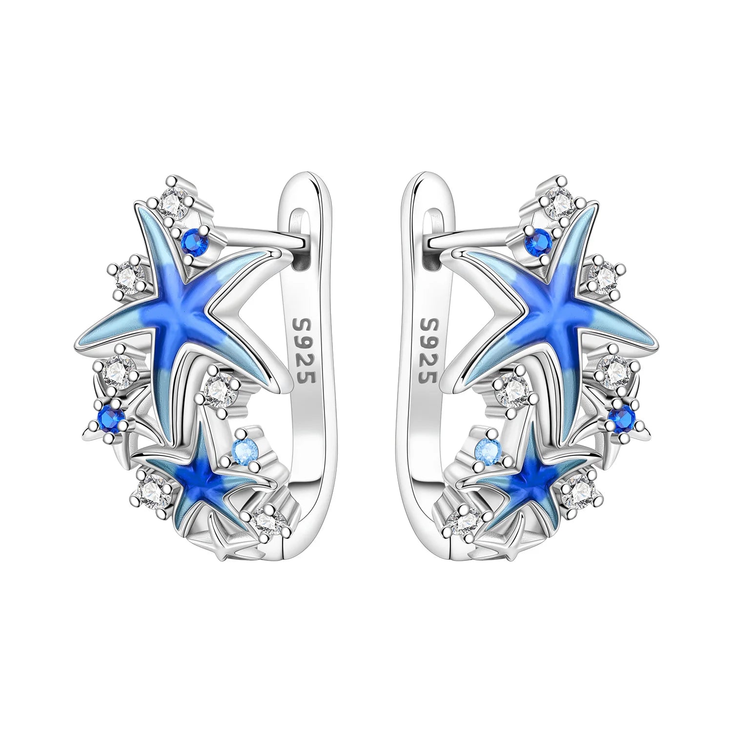 925 Sterling Silver Blue Devil Fish Hoop Earrings Anniversary Jewellery Gift