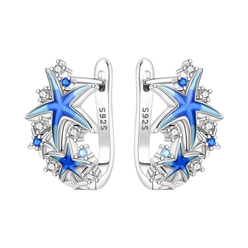925 Sterling Silver Blue Zircon Starry Sky Hoop Earrings Trendy Jewellery