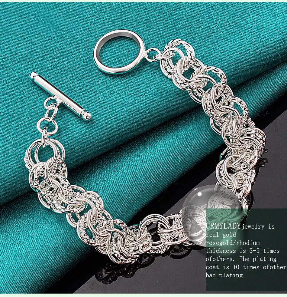 Pretty Circle Fashion Bracelet 925 Sterling Silver Wedding Party Jewellery