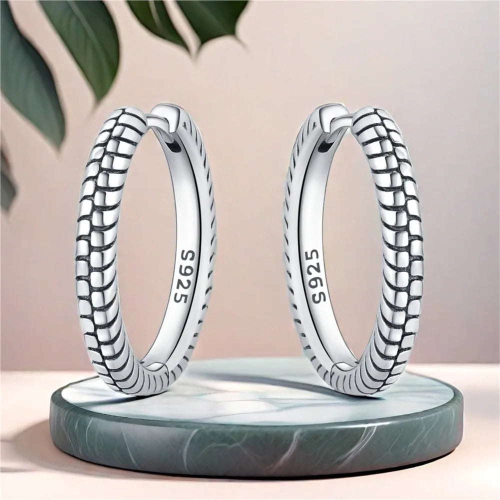 925 Sterling Silver Minimalist Designed Hoop Earrings Fine Birthday Gift