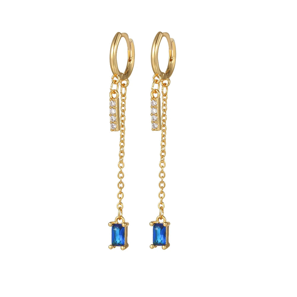 New Stainless Steel Zirconia Chain Hoop Earring Blue Star Moon Square