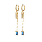 New Stainless Steel Zirconia Chain Hoop Earring Blue Star Moon Square