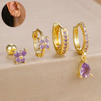 4pcs Korean Stainless Steel Zircon Water Drop Piercing Earrings Set