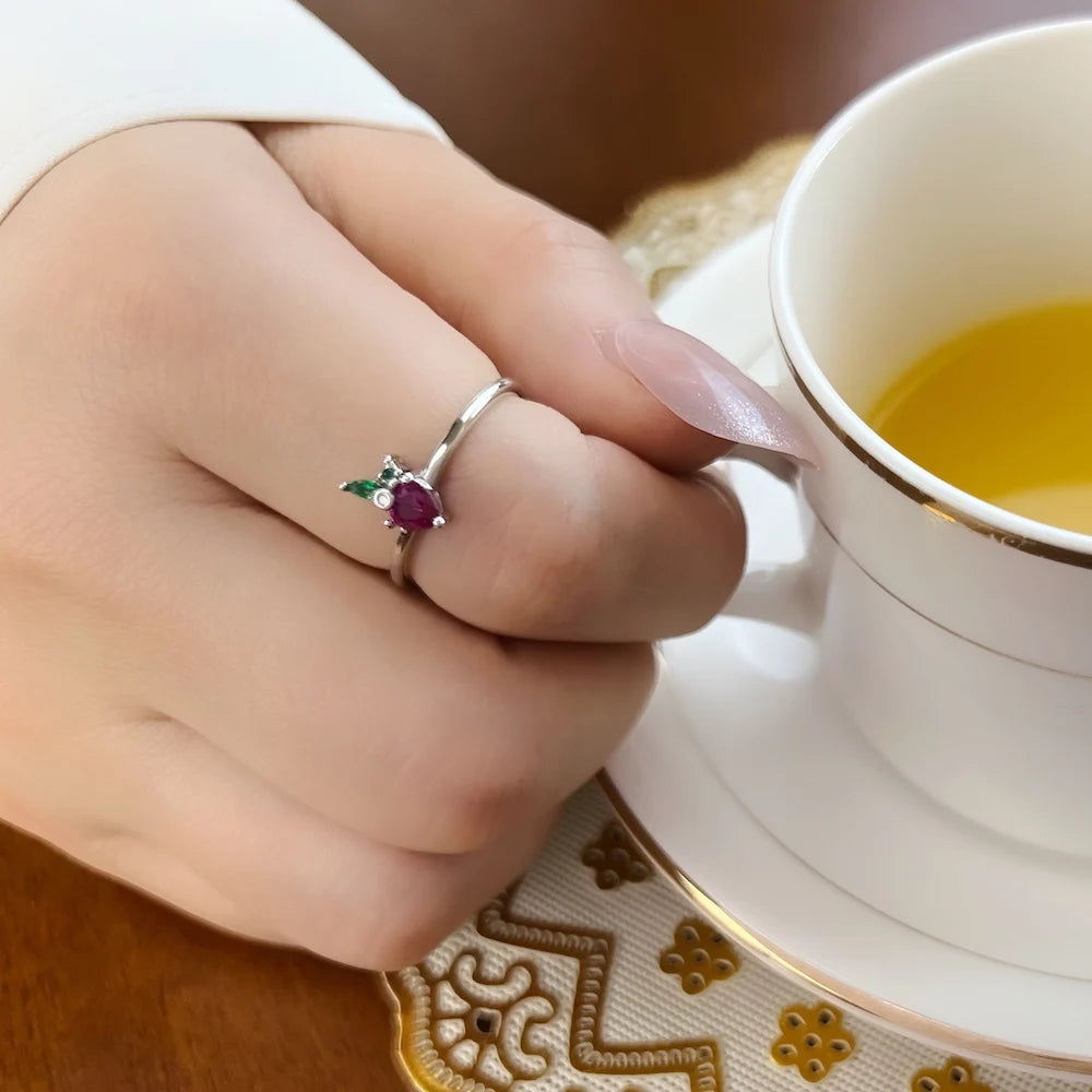 Strawberry Love Ring 925 Sterling Silver Cute Fancy Jewellery Gift for Girls