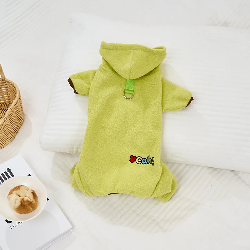 Winter Fleece Dog Jumpsuit Hoodie Warm Puppy Coat with D-Ring Outfit