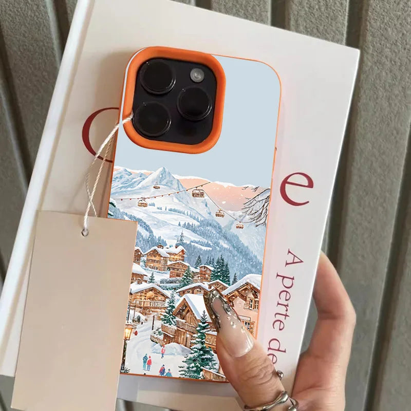 Skiing Town Winter Lychee Case for iPhone 17 16 15 14 13 Pro Max