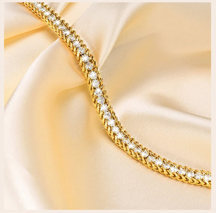 Charms Tennis Bracelet for Women, Cubic Zirconia Chain Bracelet Adjustable,Stainless Steel Miami Link CZ Bangle Gift
