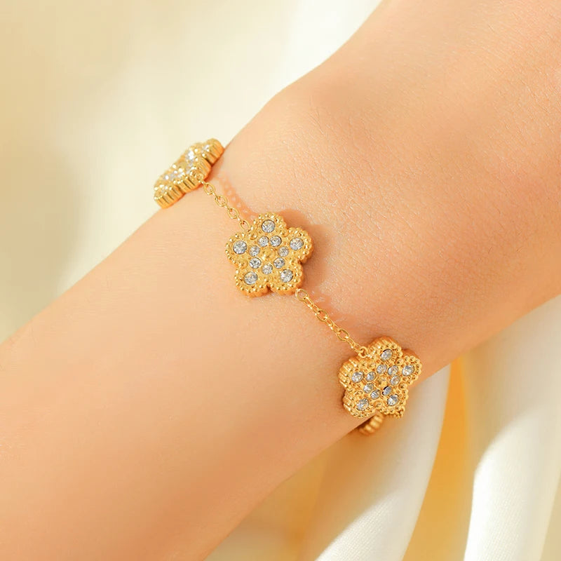Flower Clover Zircon Stainless Steel Bracelet 2025 Trendy Wrist Chain