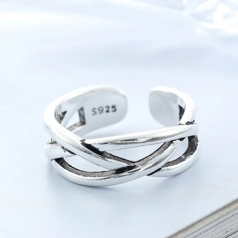 925 Sterling Silver Overlapping Adjustable Open Ring Engagement Jewellery Wholesale Accessory
