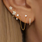 4PCS French Design Tassel Chain Pendant Hoop Earrings Set Zircon Stud
