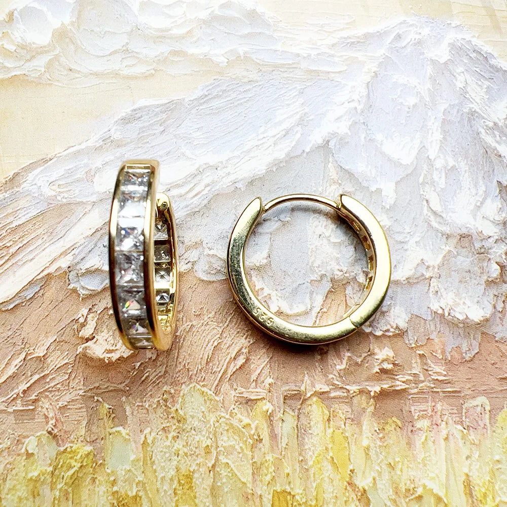 Elegant Golden Hinged Hoop Earrings Creole Solid 925 Sterling Silver