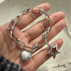 100% Solid 925 Sterling Silver Metal Bracelet for Women Men Vintage Heart Letters Handmade Simple Birthday Gift