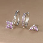 3PCS Trendy Stainless Steel Flower Drop Earring Set Zirconia Dangle