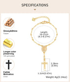 Catholic Cubic Zirconia Rosary Cross Beaded Link Bracelets, Oval Jesus Coss Jewelry, Religion Gold Plated Bracelet