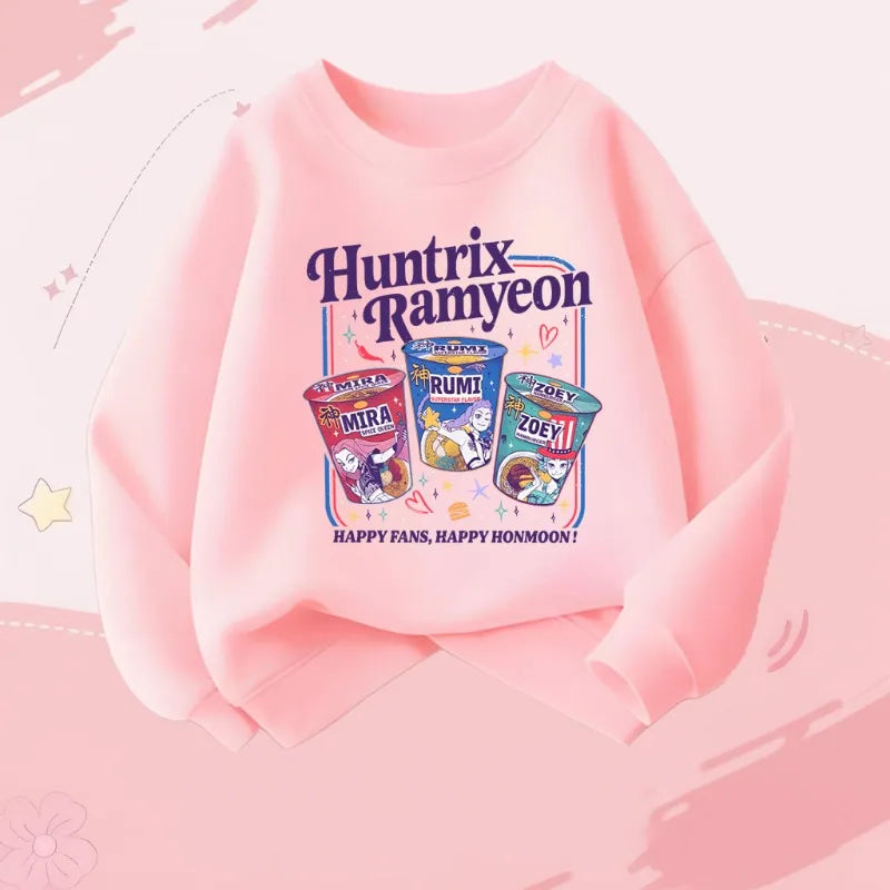 K-pop Girls Cartoon Print Long Sleeve O-Neck Casual Hoodies Sport Pullovers