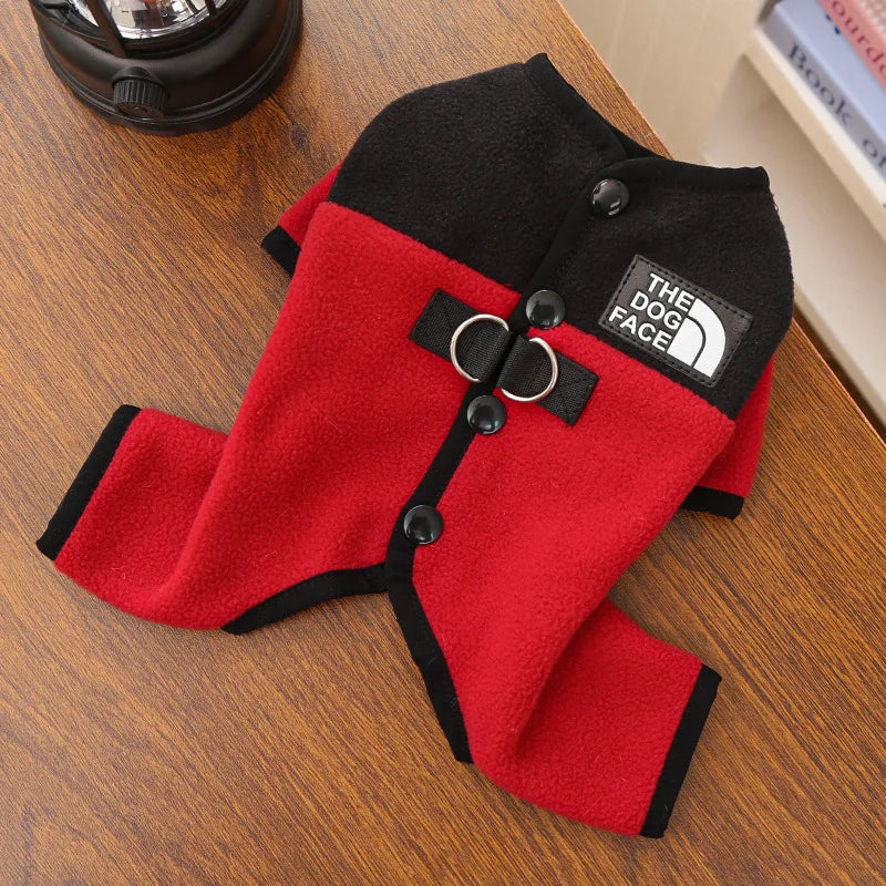Winter Pet Clothes Leash Hook Fleece Dog Cat Pajamas Warm Cold Weather Walk