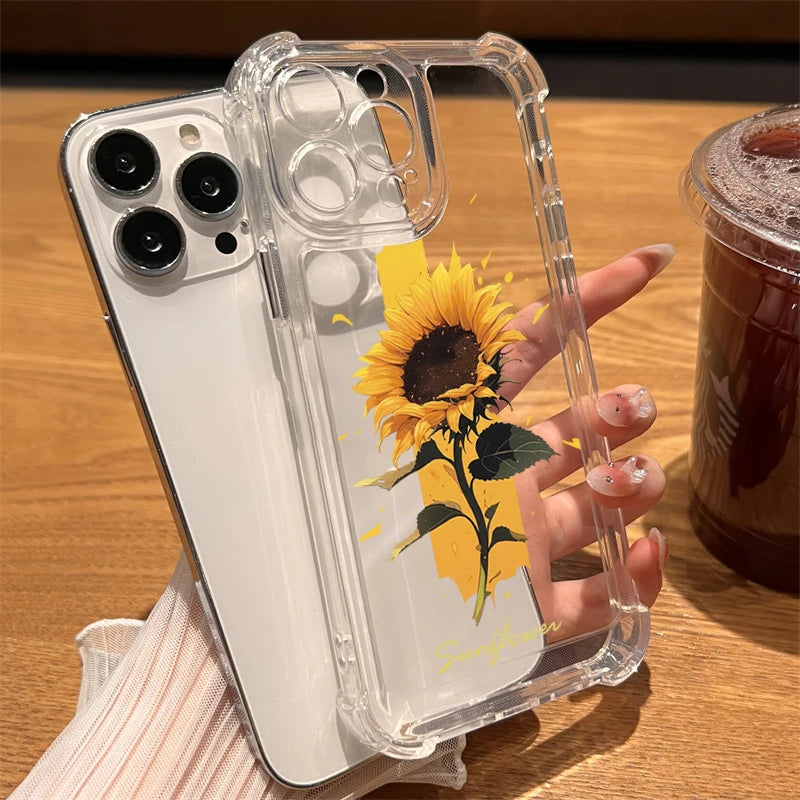 Flower Silicone Case for iPhone 17 16 15 14 13 12 Pro Max Plus Clear