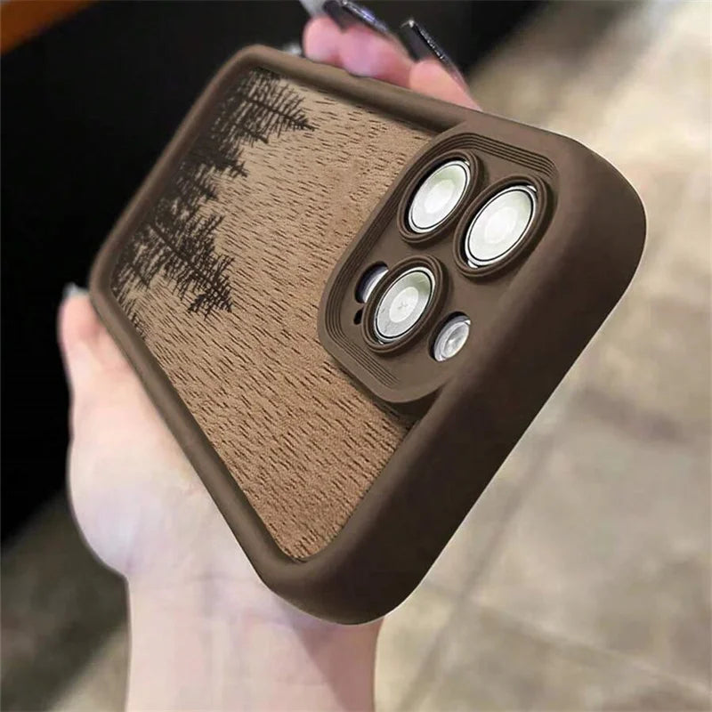 Retro Forest Brown Wood Case for iPhone 17 16 15 14 13 12 11 Pro Max Plus