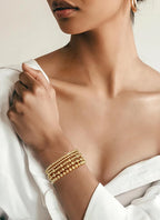 Gold Plated Beaded Braceletfor Women, Stainless Steel Stackable Stretchable Bead Ball Bracelet Hypoallergenic