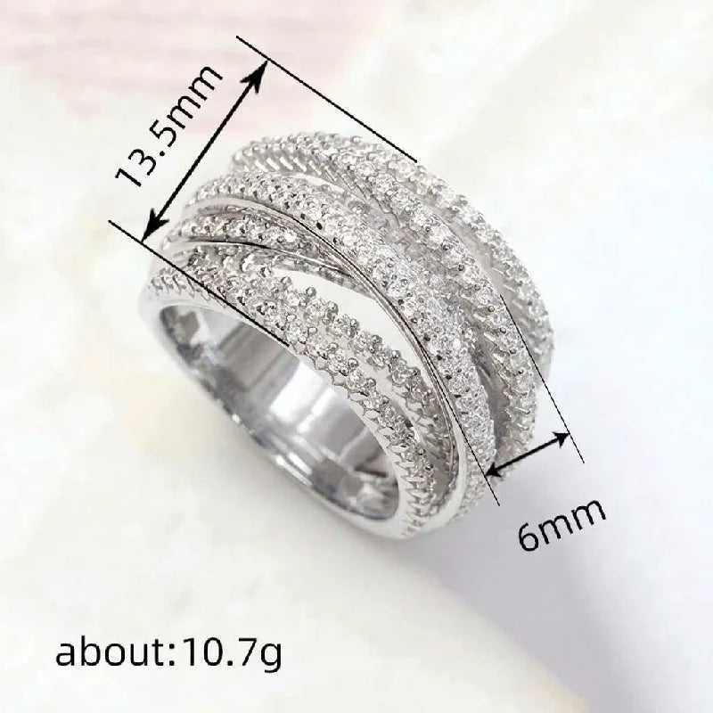 925 Sterling Silver Classic Vintage Line Wrap Zircon Ring Party Luxury Fashion Hot Sales