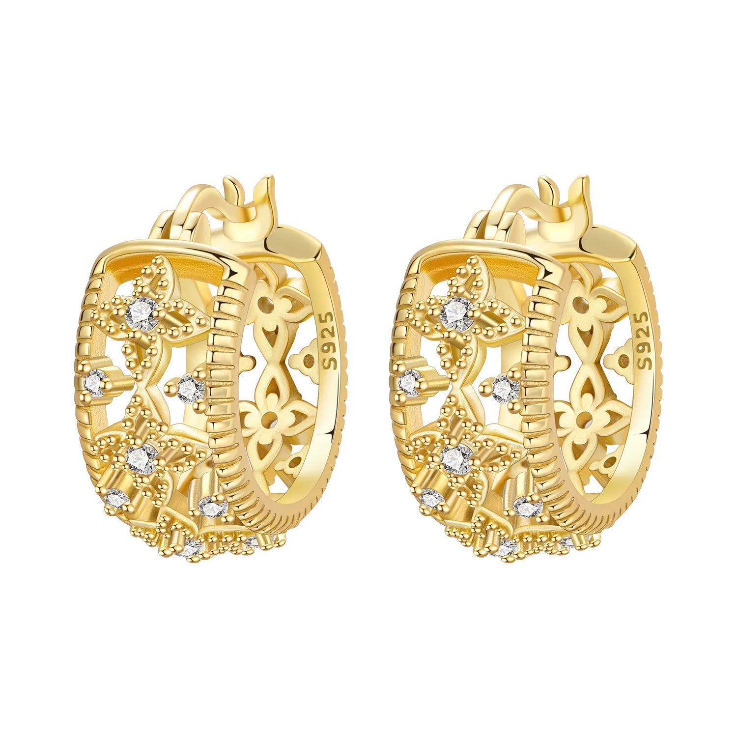 925 Sterling Silver Flower Plant Zircon Circle Hoop Earrings Jewellery Gift