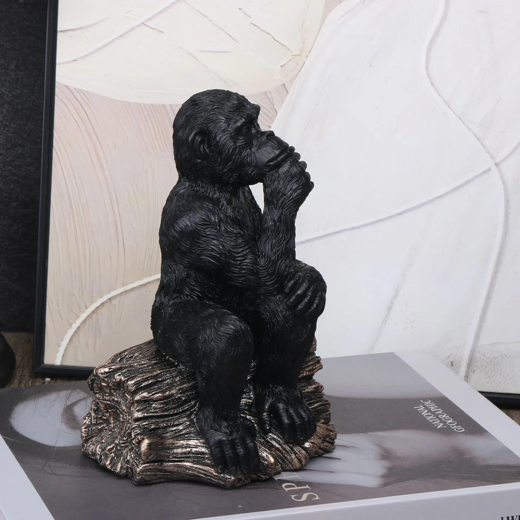 Resin Black Gorilla Sculpture Chimpanzee Statue Home Bookshelf Decor Thinker Figurine