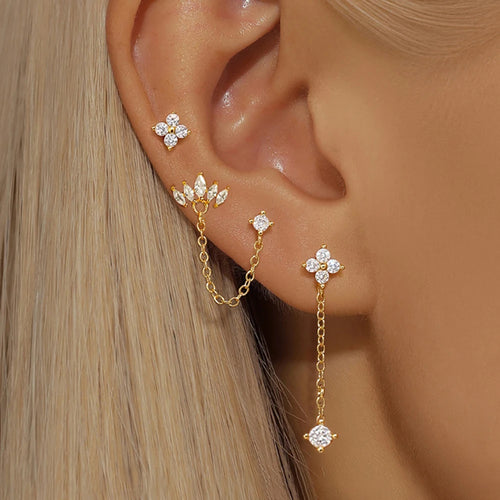3PCS Fashion Simple Zircon Hoop Earrings Set Stainless Steel Punk