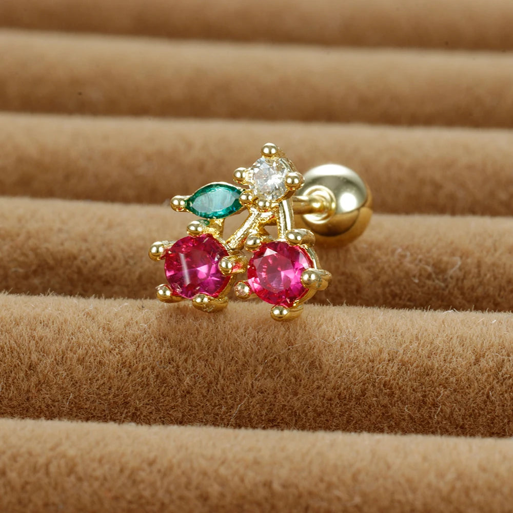 12 Styles Crystal Zircon Mini Fruit Stud Earrings Stainless Steel