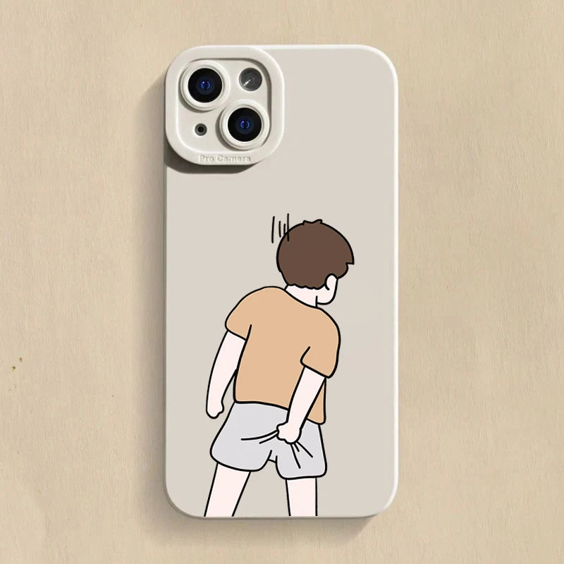 INS Cute Cartoon Couple Case for iPhone 16 15 14 13 12 Pro Max SE