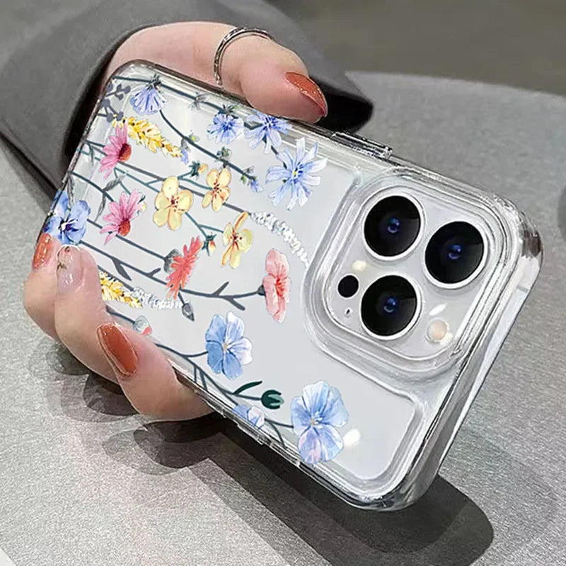 Flower Pattern Clear Case for Redmi 14C 13 12C Note 14 13 12 11 Pro Plus