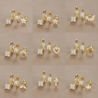 3PCS Vintage Design Four Flower Zircon Hoop Earrings Set Steel