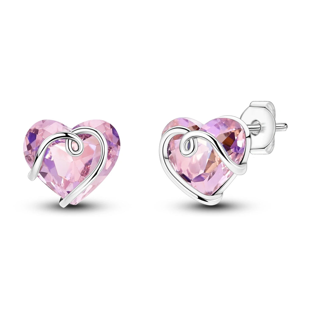 925 Sterling Silver Romantic Pink Love Heart Stud Earrings Birthday Gift