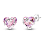 925 Sterling Silver Romantic Pink Love Heart Stud Earrings Birthday Gift