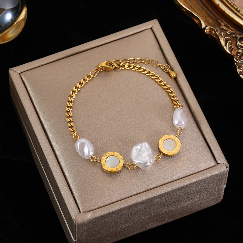 Heart Pearls Stainless Steel Charm Bracelet Girls Birthday Jewellery