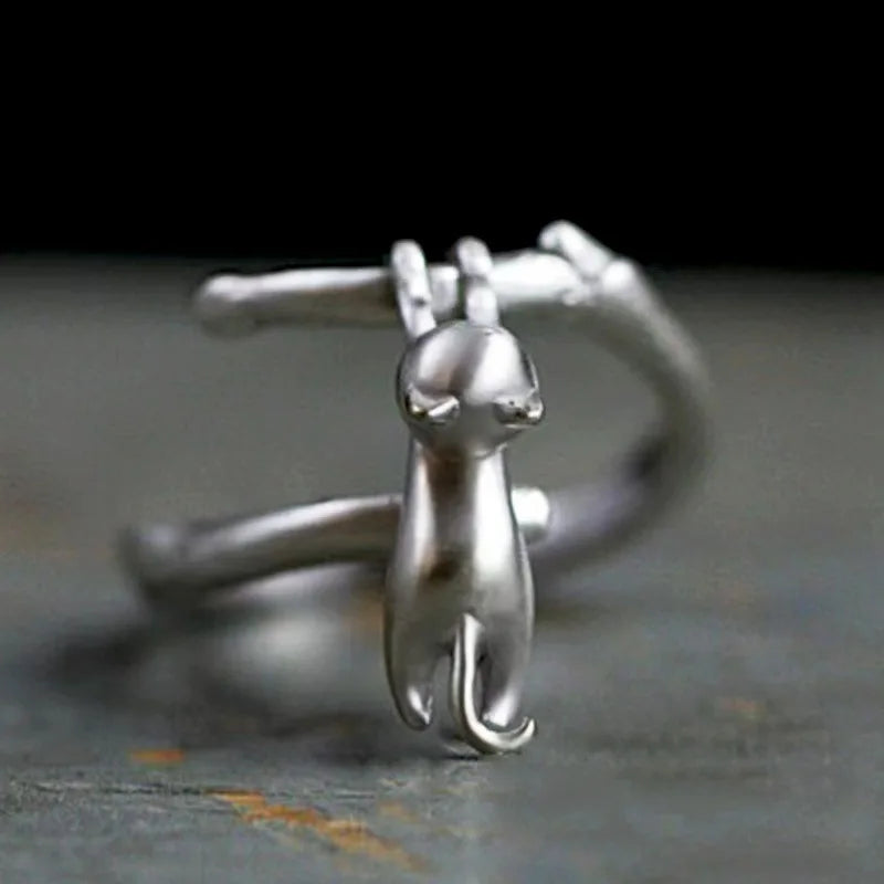 925 Sterling Silver Cat Branch Adjustable Ring Wedding High Quality Jewellery Accessory